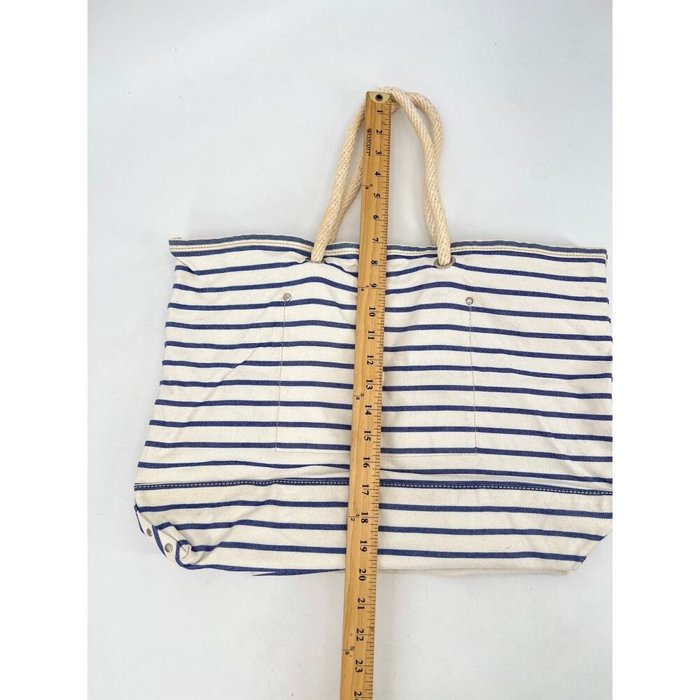J. Crew Nautical Stripe Tote Bag with Rope Handles Cream and Blue Cotton Canvas - Picture 4 of 8